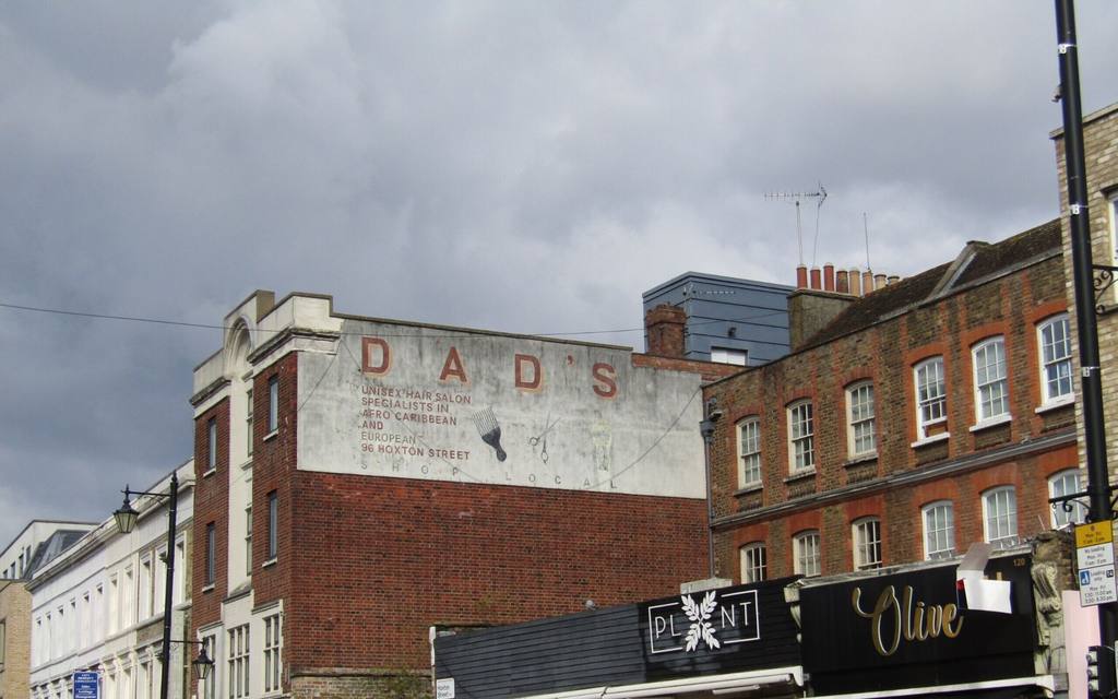 Victorian brick buildings on a street in Hoxton, east London